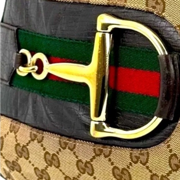 GUCCI Brown GG Sherri Horsebit Line Monogram Shoulder Tote Bag EUC - Picture 12 of 12